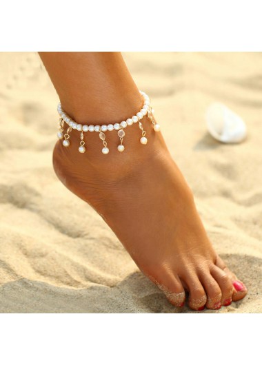 White jewelry,Other jewelry,Metal Detail Pearl Design White Anklet