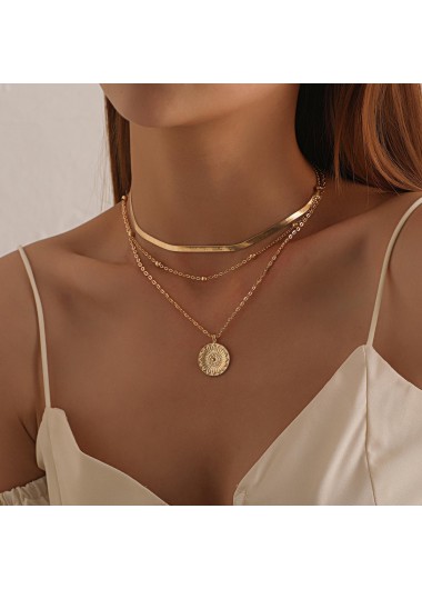 Gold jewelry,Other jewelry,Round Metal Detail Layered Gold Necklace
