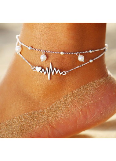 Silvery White jewelry,Plain Color jewelry,Silvery Detail Pearl Design White Anklet