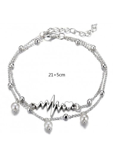 Silvery White jewelry,Plain Color jewelry,Silvery Detail Pearl Design White Anklet