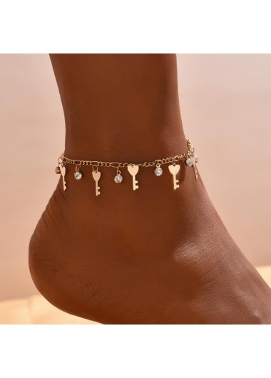 Gold jewelry,Plain Color jewelry,Rhinestone Design Alloy Detail Gold Anklet
