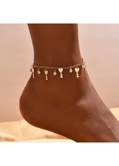 Gold jewelry,Plain Color jewelry,Rhinestone Design Alloy Detail Gold Anklet
