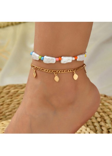 Gold jewelry,Other jewelry,Layered Design Metal Detail Gold Anklet Set