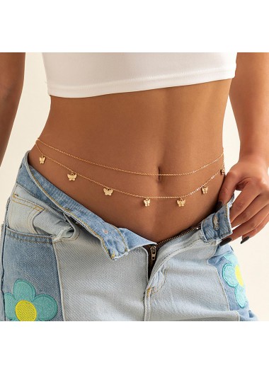 Gold jewelry,Other jewelry,Butterfly Metal Detail Layered Gold Body Chain Set