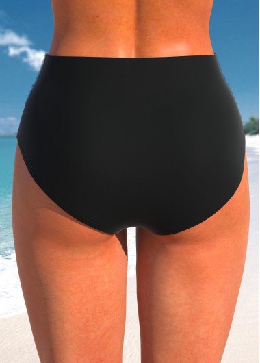 Black swimwear,Plain Color swimwear,ROTITA Black High Waisted Stretch Bikini Bottom