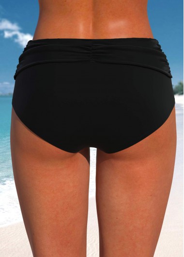 Black swimwear,Plain Color swimwear,ROTITA Criss Cross Black Mid Waisted Bikini Bottom