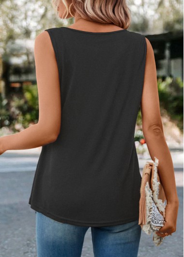 Dark Grey tops,Leopard tops,Patchwork Leopard Dark Grey Round Neck Tank Top