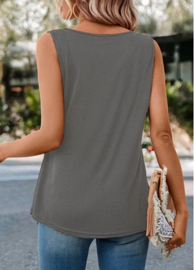 Grey tops,Leopard tops,Patchwork Leopard Grey Round Neck Tank Top