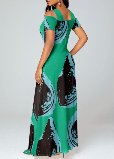 Green dresses,Black dresses,Graphic dresses,ROTITA Criss Cross Graffiti Print Green Maxi Dress