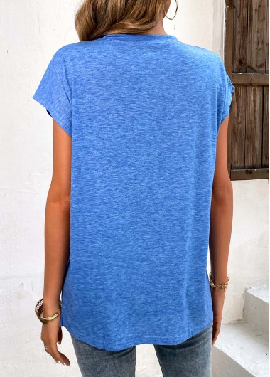 Light Blue tops,Plain Color tops,Pocket Light Blue One Shoulder T Shirt