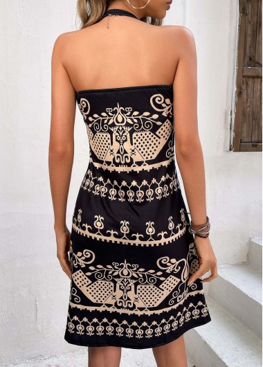 Black dresses,Tribal dresses,Criss Cross Tribal Print Black Short Dress