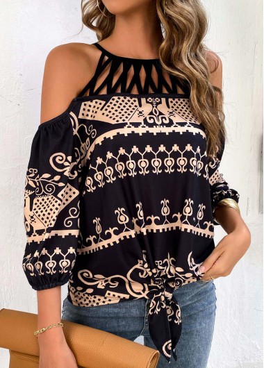 Black tops,Tribal tops,Criss Cross Tribal Print Black T Shirt