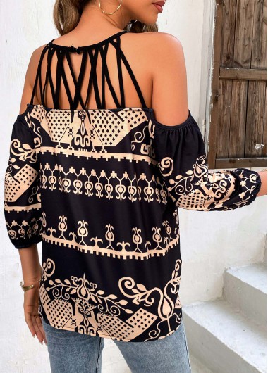 Black tops,Tribal tops,Criss Cross Tribal Print Black T Shirt