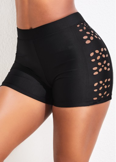 Black swimwear,Plain Color swimwear,ROTITA Black High Waisted Stretch Swim Shorts