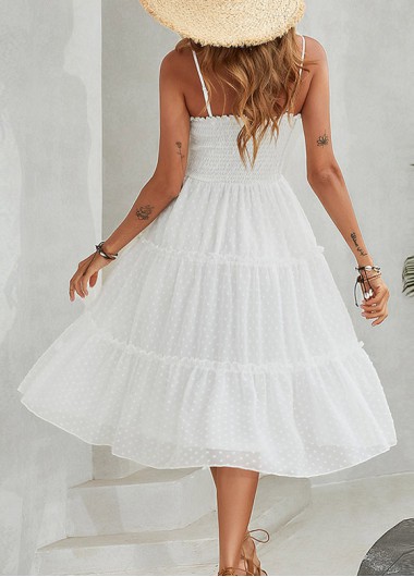 White dresses,Plain Color dresses,Smocked Layered White Bandeau Strappy Dress