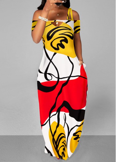 Multi Color dresses,Graphic dresses,ROTITA Pocket Graffiti Print Multi Color Maxi Dress