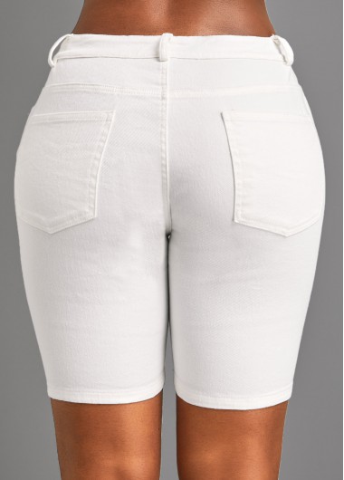 White bottoms,Plain Color bottoms,Pocket White Skinny Zipper Fly High Waisted Shorts