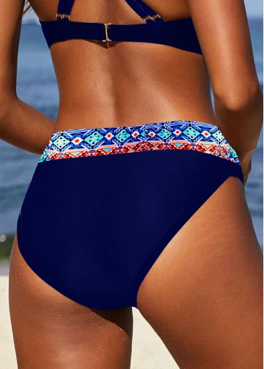 Navy swimwear,Tribal swimwear,Geometric swimwear,ROTITA Navy Tribal Print Mid Waisted Bikini Bottom