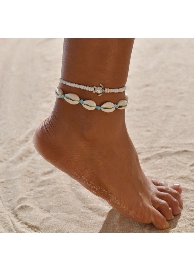 White jewelry,Other jewelry,Asymmetrical Beads Detail White Anklet Set