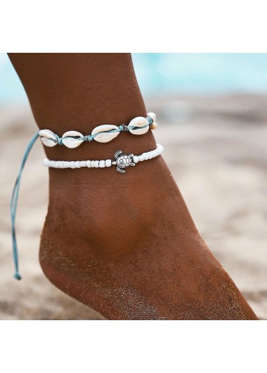 White jewelry,Other jewelry,White Shell Design Asymmetrical Anklet Set
