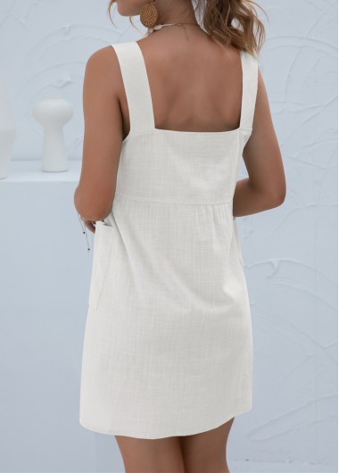 White dresses,Plain Color dresses,Button White Short A Line Square Neck Dress