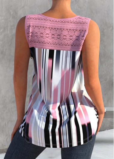 Light Pink tops,Striped tops,Ombre tops,ROTITA Criss Cross Striped Light Pink Tank Top