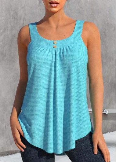 Mint Green tops,Plain Color tops,ROTITA Button Mint Green Scoop Neck Tank Top