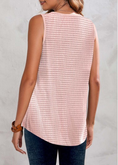 Pink tops,Plain Color tops,ROTITA Button Pink V Neck Tank Top