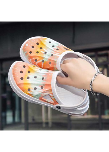 White accessories,Tie Dye accessories,Tie Dye Print White Mid Heel Sliders