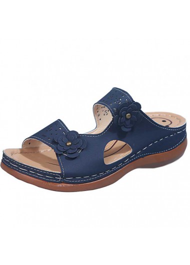 Dark Blue accessories,Plain Color accessories,Dark Blue Mid Heel Open Toe Sliders