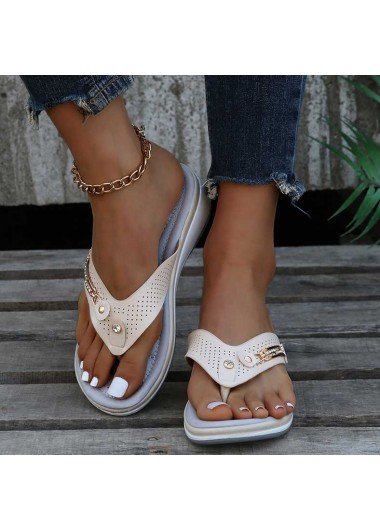 White accessories,Plain Color accessories,White Mid Heel Toe Post Slippers