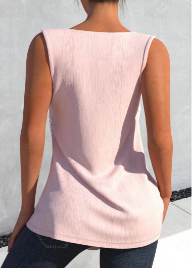 Light Pink tops,Plain Color tops,ROTITA Lace Light Pink Round Neck Tank Top