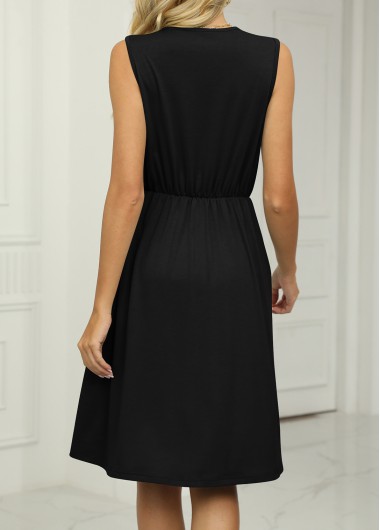 Black dresses,Plain Color dresses,Patchwork Black Short V Neck Dress