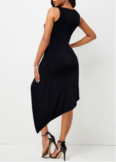 Black dresses,Plain Color dresses,ROTITA Twist Black Round Neck Sleeveless Bodycon Dress