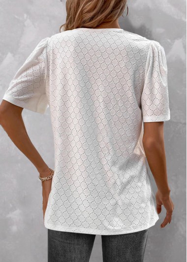 White tops,Plain Color tops,ROTITA Button White V Neck Short Sleeve Blouse