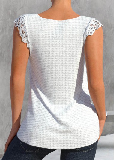 White tops,Plain Color tops,ROTITA Lace White V Neck Tank Top