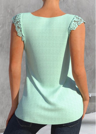 Mint Green tops,Plain Color tops,ROTITA Lace Mint Green V Neck Tank Top