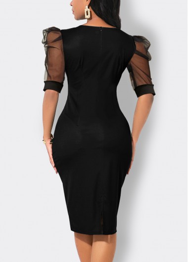 Multi Color dresses,Striped dresses,Geometric dresses,ROTITA Mesh Striped Multi Color Round Neck Bodycon Dress