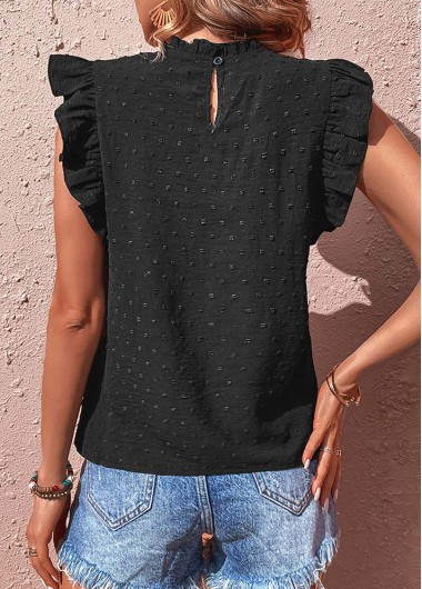 Black tops,Plain Color tops,Patchwork Black High Neck Short Sleeve T Shirt