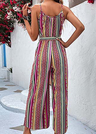 Multi Color jumpsuits & rompers,Striped jumpsuits & rompers,Tribal jumpsuits & rompers,Geometric jumpsuits & rompers,Tie Striped Multi Color Belted Ankle Length Jumpsuit