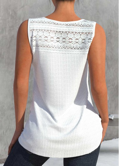 White tops,Plain Color tops,ROTITA Lace White V Neck Tank Top