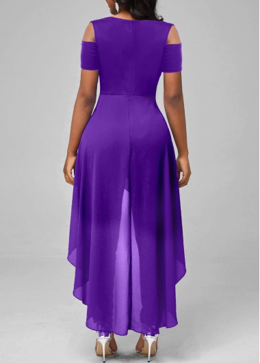 Purple jumpsuits & rompers,Plain Color jumpsuits & rompers,ROTITA Layered Purple Ankle Length Skinny V Neck Jumpsuit