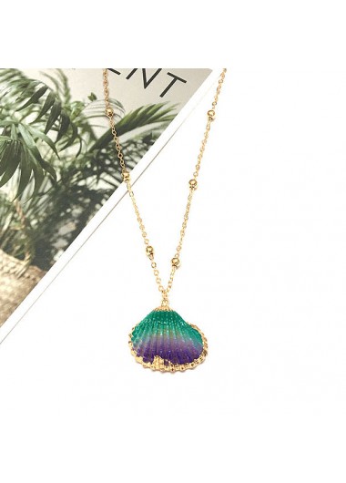 Multi Color jewelry,Striped jewelry,Geometric jewelry,Metal Detail Multi Color Shell Design Necklace