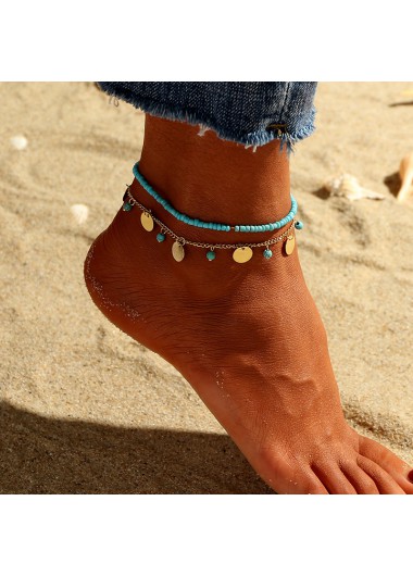 Neon Blue jewelry,Other jewelry,Asymmetrical Beads Detail Neon Blue Anklet Set