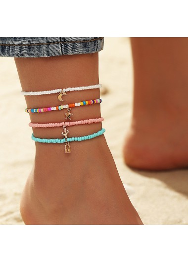 Multi Color jewelry,Other jewelry,Asymmetrical Layered Beads Multi Color Anklet Set