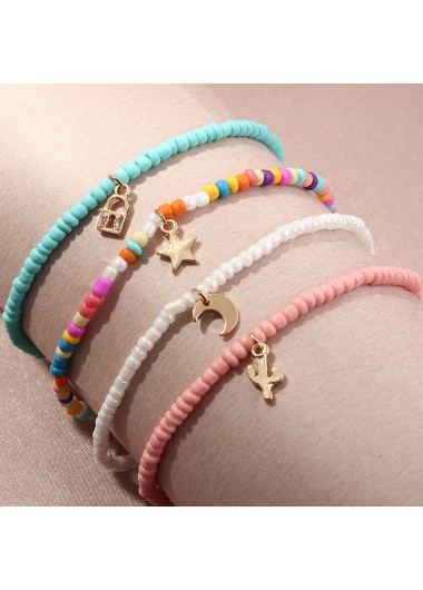 Multi Color jewelry,Other jewelry,Asymmetrical Layered Beads Multi Color Anklet Set