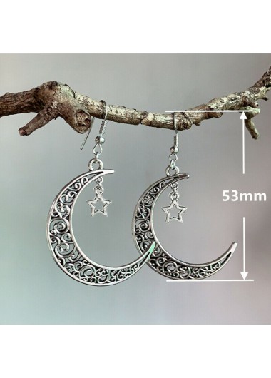 Silver jewelry,Galaxy jewelry,Moon Design Silver Iron Detail Earrings