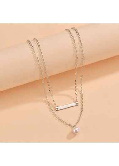 Silver jewelry,Plain Color jewelry,Asymmetrical Design Pearl Detail Silver Necklace