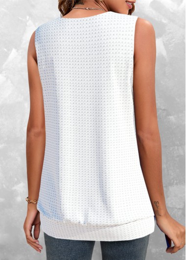 White tops,Plain Color tops,ROTITA Lace White Square Neck Tank Top