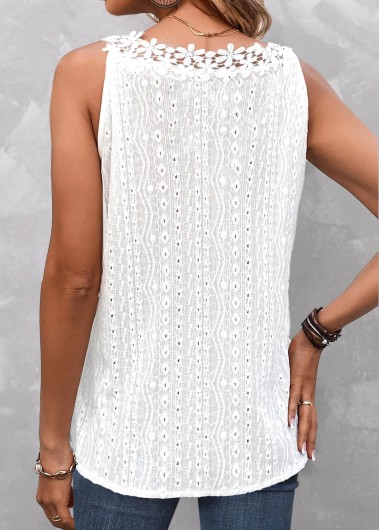 White tops,Plain Color tops,ROTITA Lace White V Neck Tank Top
